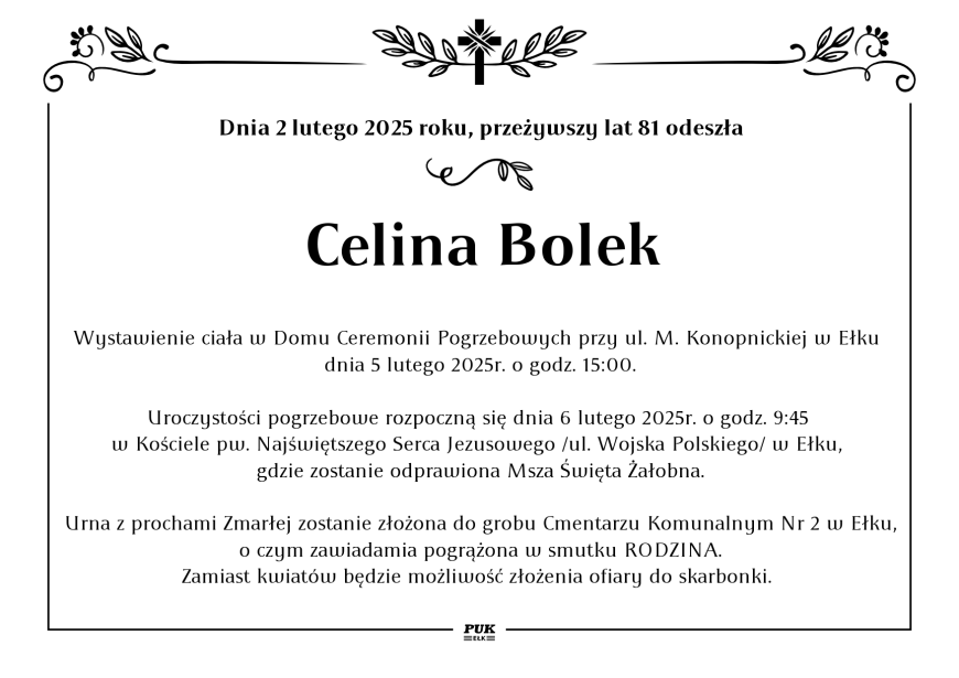 Celina Bolek - nekrolog